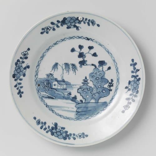 Plate with river landscape and flower sprays by anonymous