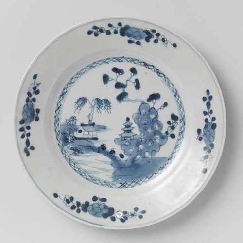 Plate with river landscape and flower sprays by anonymous