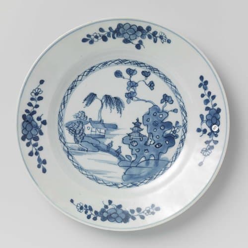 Plate with river landscape and flower sprays by anonymous