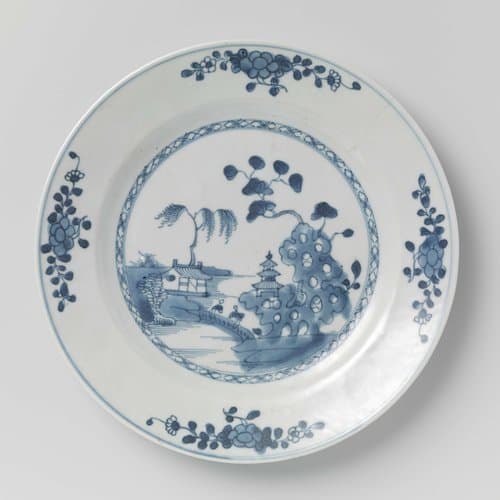 Plate with river landscape and flower sprays by anonymous