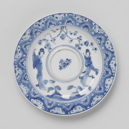 Plate with two women and prunus spray by anonymous