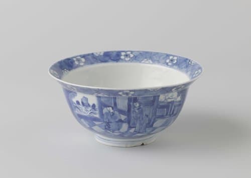 Bowl with figures in an interior and playing boys in a landscape by anonymous