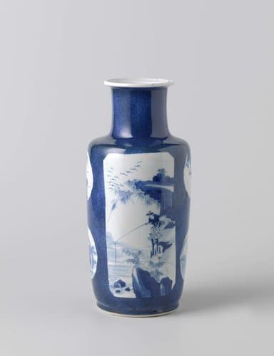Cilindrical vase with powder blue and landscapes with figures or animals by anonymous