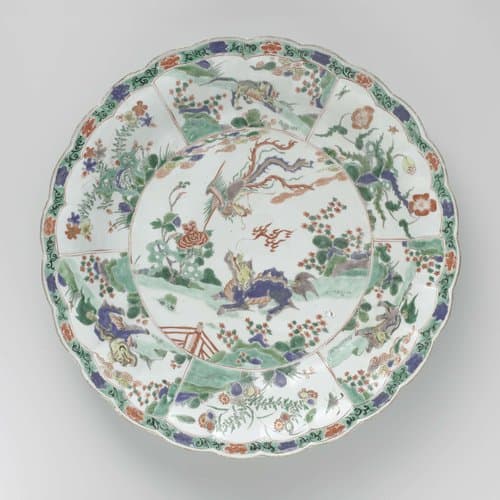 Dish with mythological animals in landscapes by anonymous