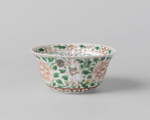 Fluted bowl with a boy among peony scrolls by anonymous