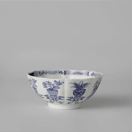 Bowl with moulded panels with flower pot and lotus scrolls by anonymous