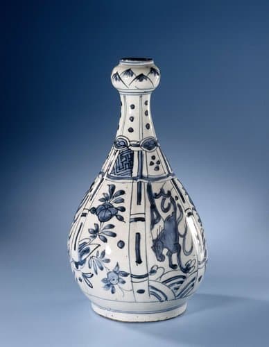 Pear-shaped bottle vase with running horses and flowering plants by anonymous