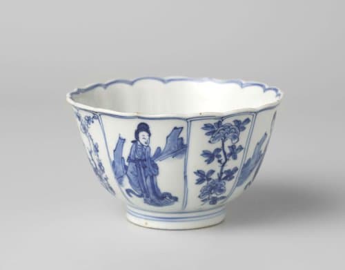 Bell-shaped bowl with women and flower sprays by anonymous