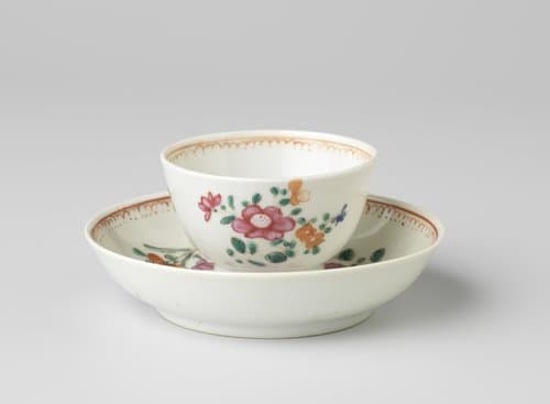 Straight-sided cup and saucer with three flower sprays by anonymous