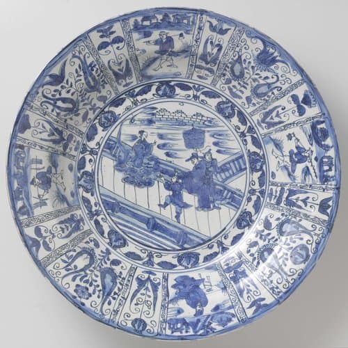 Dish depicting a goddess and a scholar by anonymous