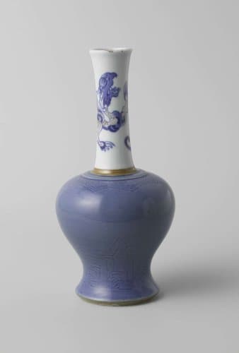 Baluster bottle vase with a dragon and incised waves and rocks by anonymous