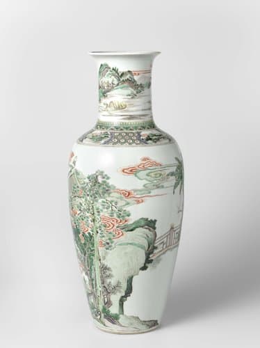 Vase with a man in a wheeled chair watched by a group of women by anonymous