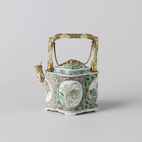 Four lobed tea pot with flowering plants by anonymous