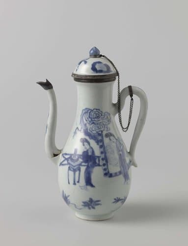 Melkkan met vrouwen en jongens, zilveren montuur by anonymous