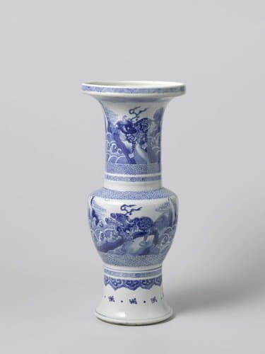 Baluster vase with four panels with a qilin on a rock between waves by anonymous