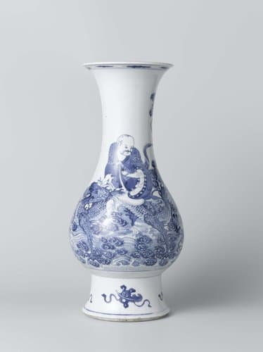 Pear-shaped vase with mythological figures riding a dragon and a tiger by anonymous