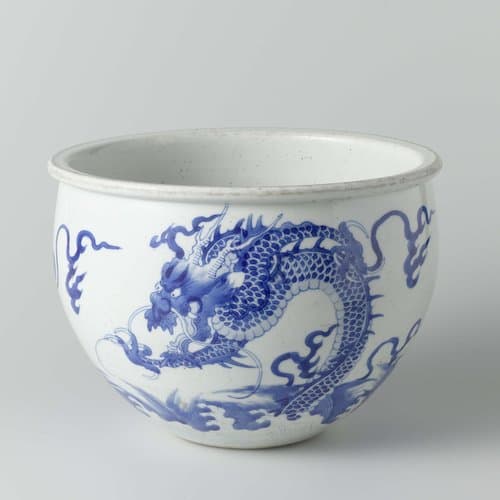 Flower pot with two pearl chasing dragons and two carps by anonymous