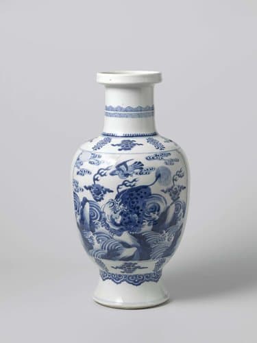 Ovoid vase with a shishi on a rock between waves by anonymous