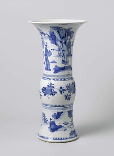 Gu-shaped vase with figures in a landscape and flower sprays by anonymous