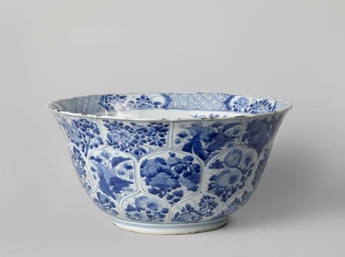 Bell-shaped bowl with flowering plants in petal-shaped panels by anonymous