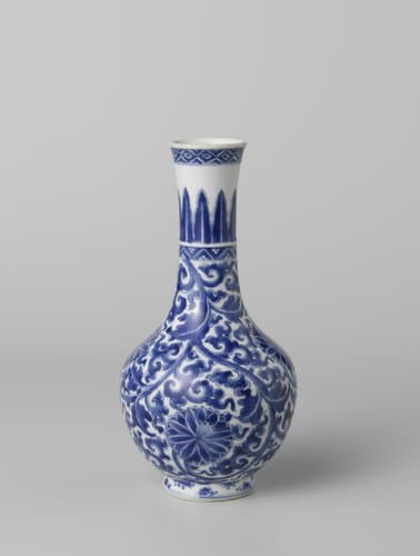Round-bodied bottle vase with continuous lotus scrolls and a petal border by anonymous