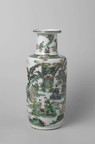 Cylindrical vase with seven scholars in a landscape by anonymous
