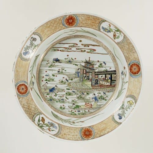 Schotel met een scène uit de Roman van de doos van jade by anonymous