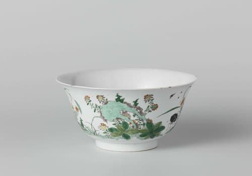 Bowl with insects and three rocks with flower sprays by anonymous