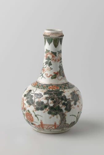 Fluted bottle with trees, plant, birds and bouquets by anonymous