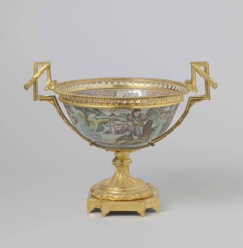 Bowl in gilt bronze mounts with figures in a landscape by anonymous