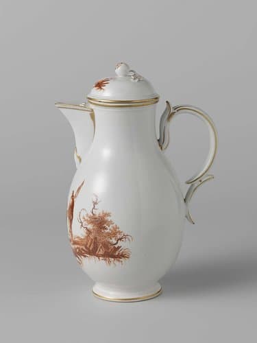 Koffiekan, beschilderd met een visser en een vissersvrouw met jongen by Manufacture Oud-Loosdrecht