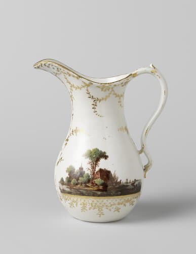 Lampetkan, beschilderd met een rivierlandschap met boerderij by Manufacture Oud-Loosdrecht