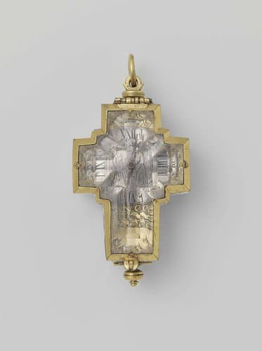 Horloge van bergkristal in de vorm van een kruis by David Bouquet