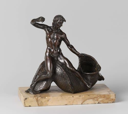 Salt cellar or inkwell with a youth on a sea monster by Taddeo Landini