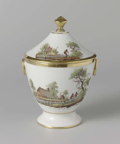 Suikerpot met riviergezicht by Koninklijke Porseleinfabriek Dommer & Co.