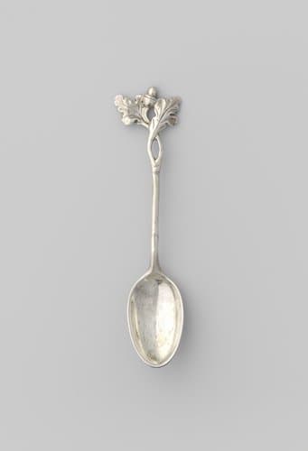 Confiture lepel met ovale bak en steel eindigend in eikenbladeren by anonymous