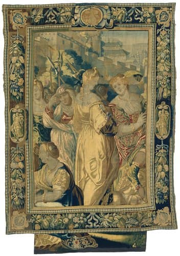 Onbekende scène met vijf vrouwenfiguren by anonymous