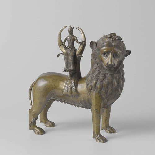 Leeuw-aquamanile met vrouwenfiguur by anonymous