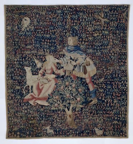 Millefleurs met herder en herderin (fragment) by anonymous