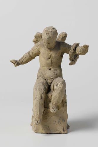 Gevleugelde Putto, een krans ophoudend by Eugène Lacomblé