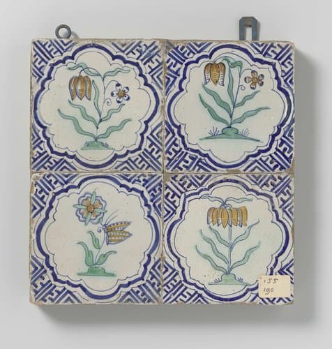 Veld van vier tegels met bloemen by anonymous