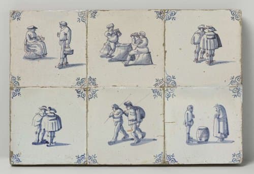 Veld van zes tegels met mensen en hun bezigheden by anonymous