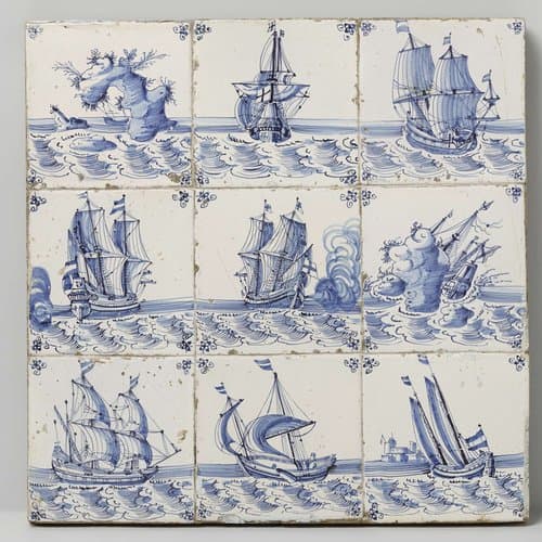 Veld van negen tegels met schepen by anonymous