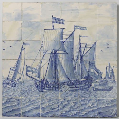 Tegeltableau met een zeegezicht by Tegelbakkerij aan de Delftschevaart