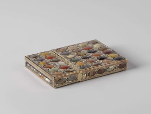 Etui van goud, versierd met honderd verschillende stenen, een staalkaart van Saksische gesteenten by Johann Christian Neuber