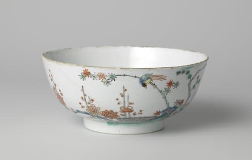 Bowl with a bird and the 'three friends' near rocks by anonymous