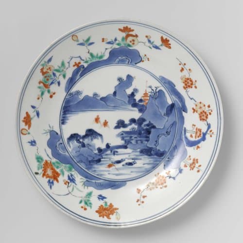 Plate with a water landscape and flowering plants by anonymous