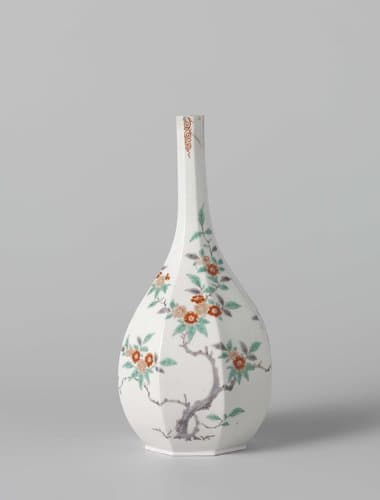 Octagonal bottle vase with a flowering tree by anonymous