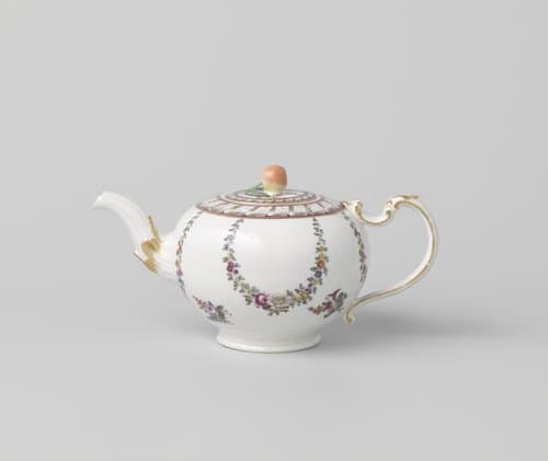 Teapot with bouquets and garlands