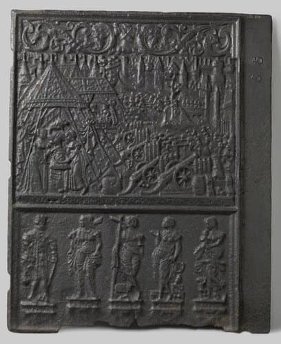 Kachelplaat met Judith en Holofernes, Geloof, Hoop en Liefde by anonymous